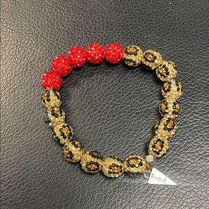 Erimish Red and Gold Cheetah Beaded Bracelet